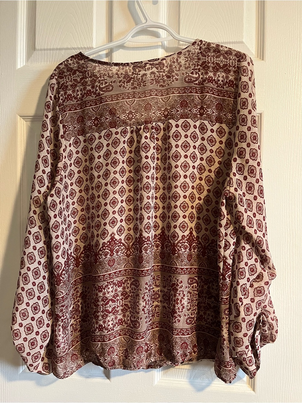 Maurices Burgundy and Cream Printed Boho Top